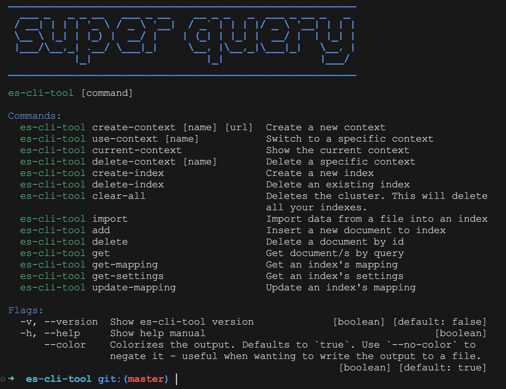 es-cli-tool help