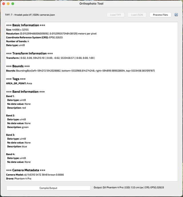 UAV AreaCalc Ortophoto Tool Interface