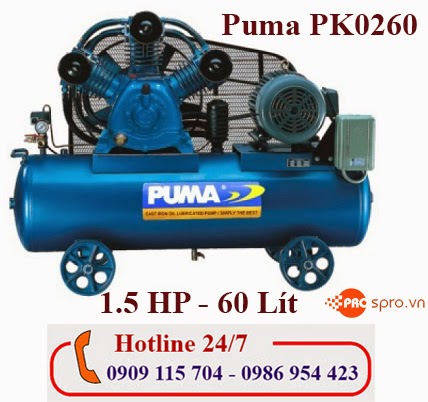 Máy nén khí piston 1/2HP 1 cấp Puma PK0260  Bình chứa 60L