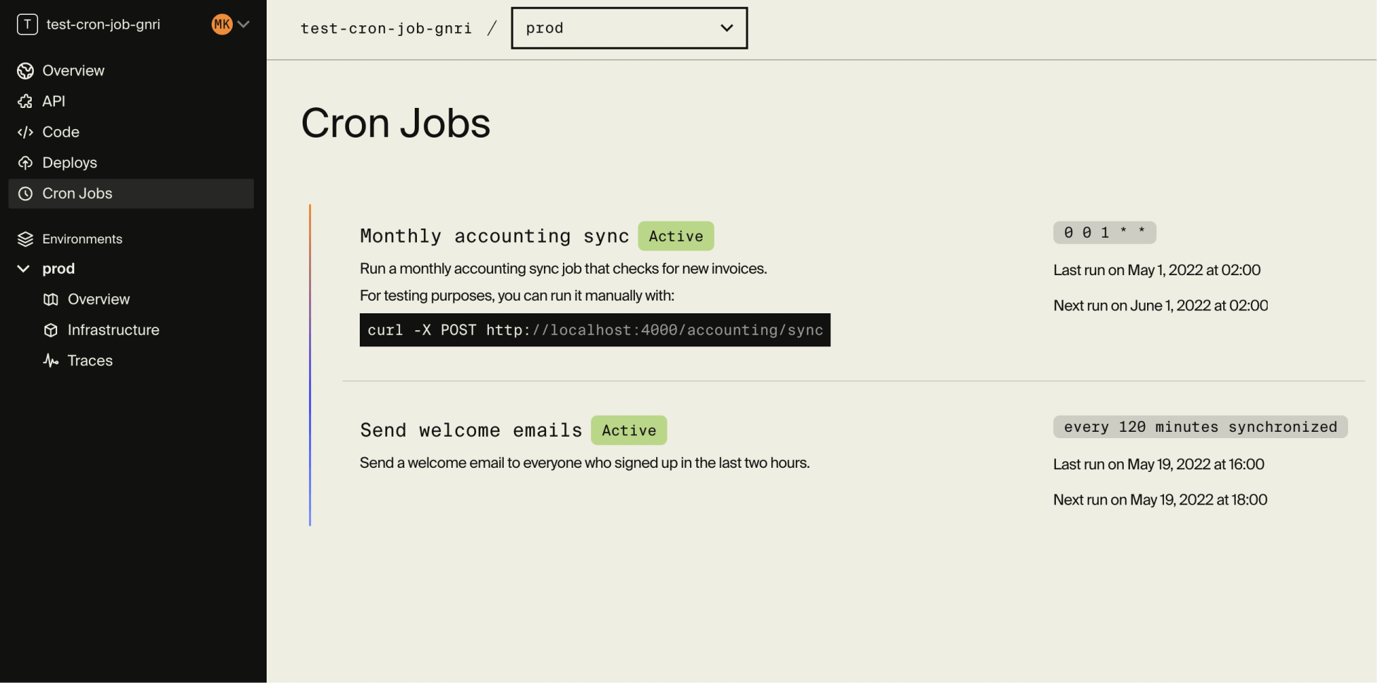 Cron Job dashboard