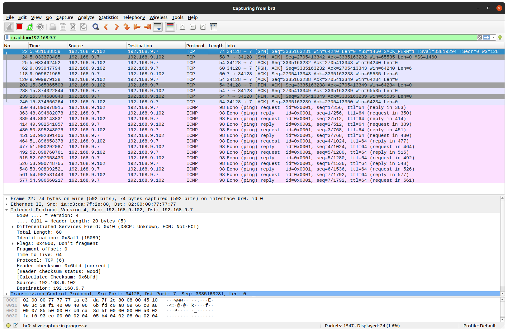 Sample PyTCP log output