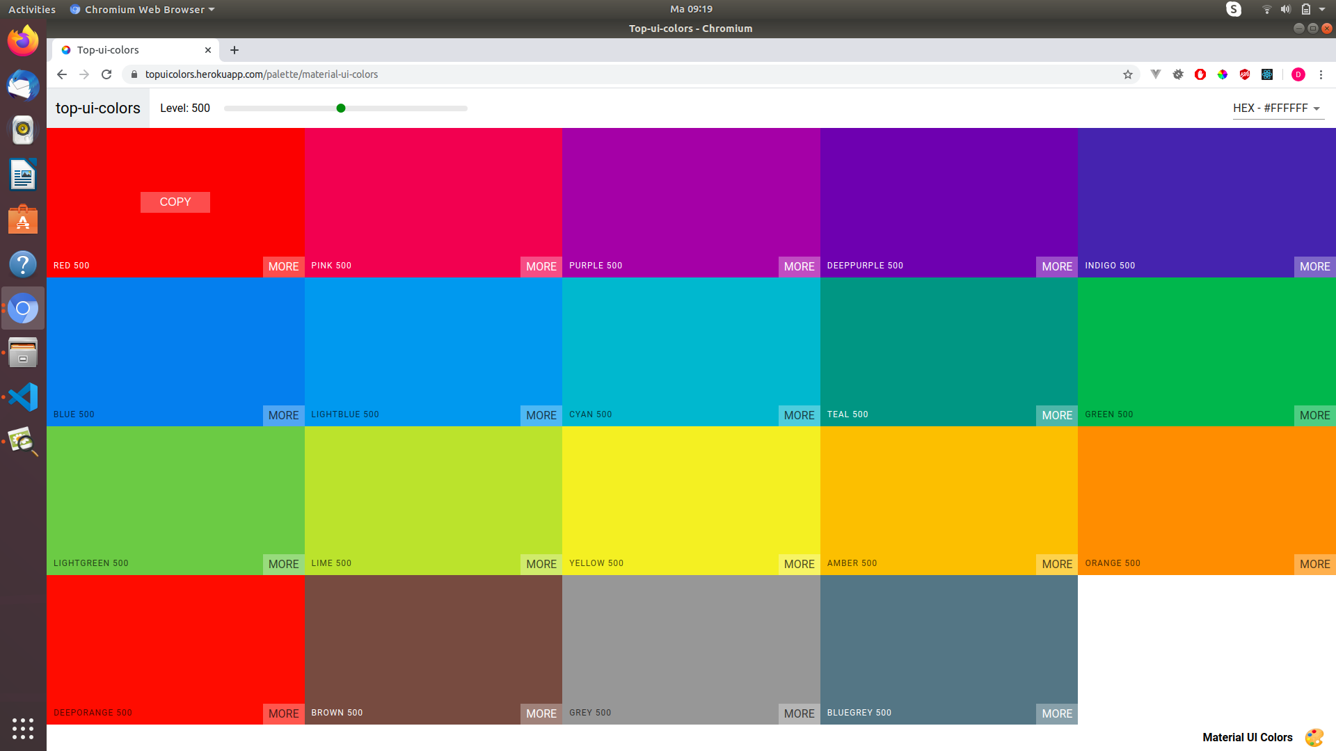 Viewing a palette at top ui colors website