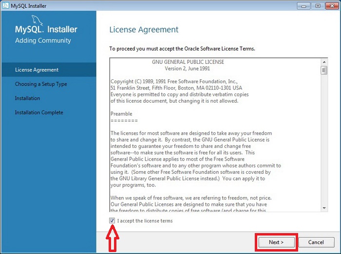 Встановлення MySQL (Ліцензія)