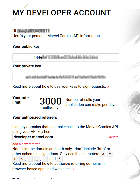 Marvel's Developer Account Portal