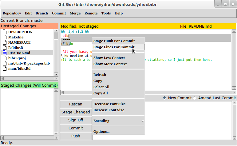 select lines to commit