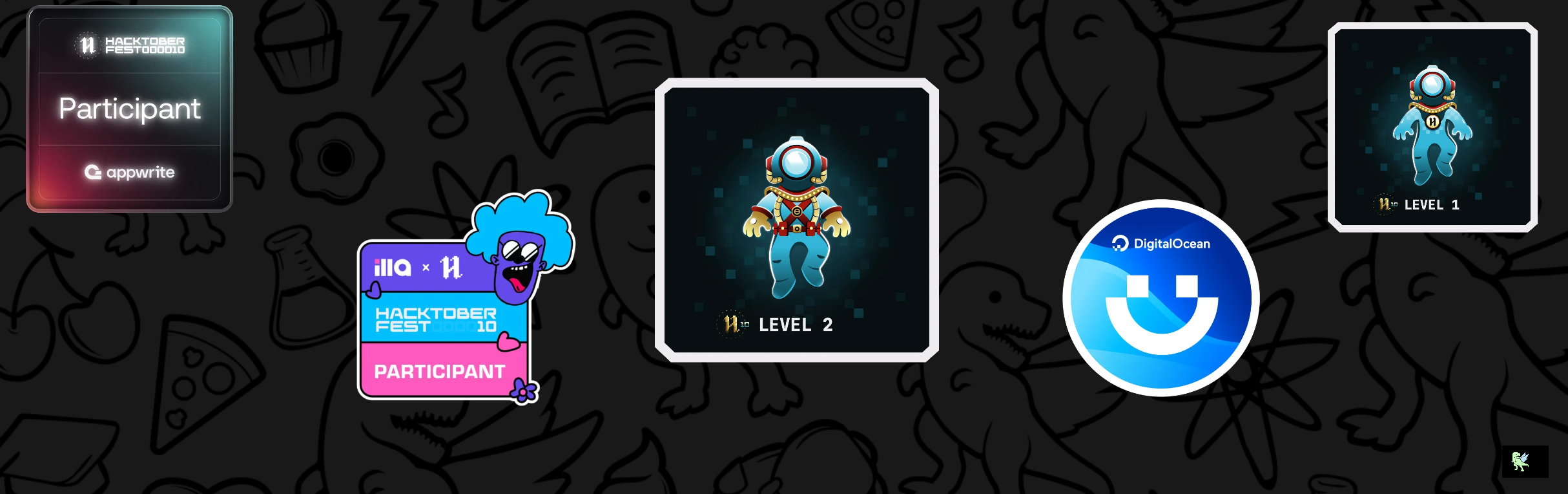 An image of @sparsh18's Holopin badges, which is a link to view their full Holopin profile