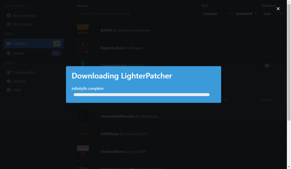 [BUG] - Infinite downloading · Issue #349 · ebkr/r2modmanPlus · GitHub