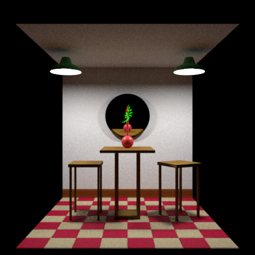 Cafe scene rendered via Rust using path tracing