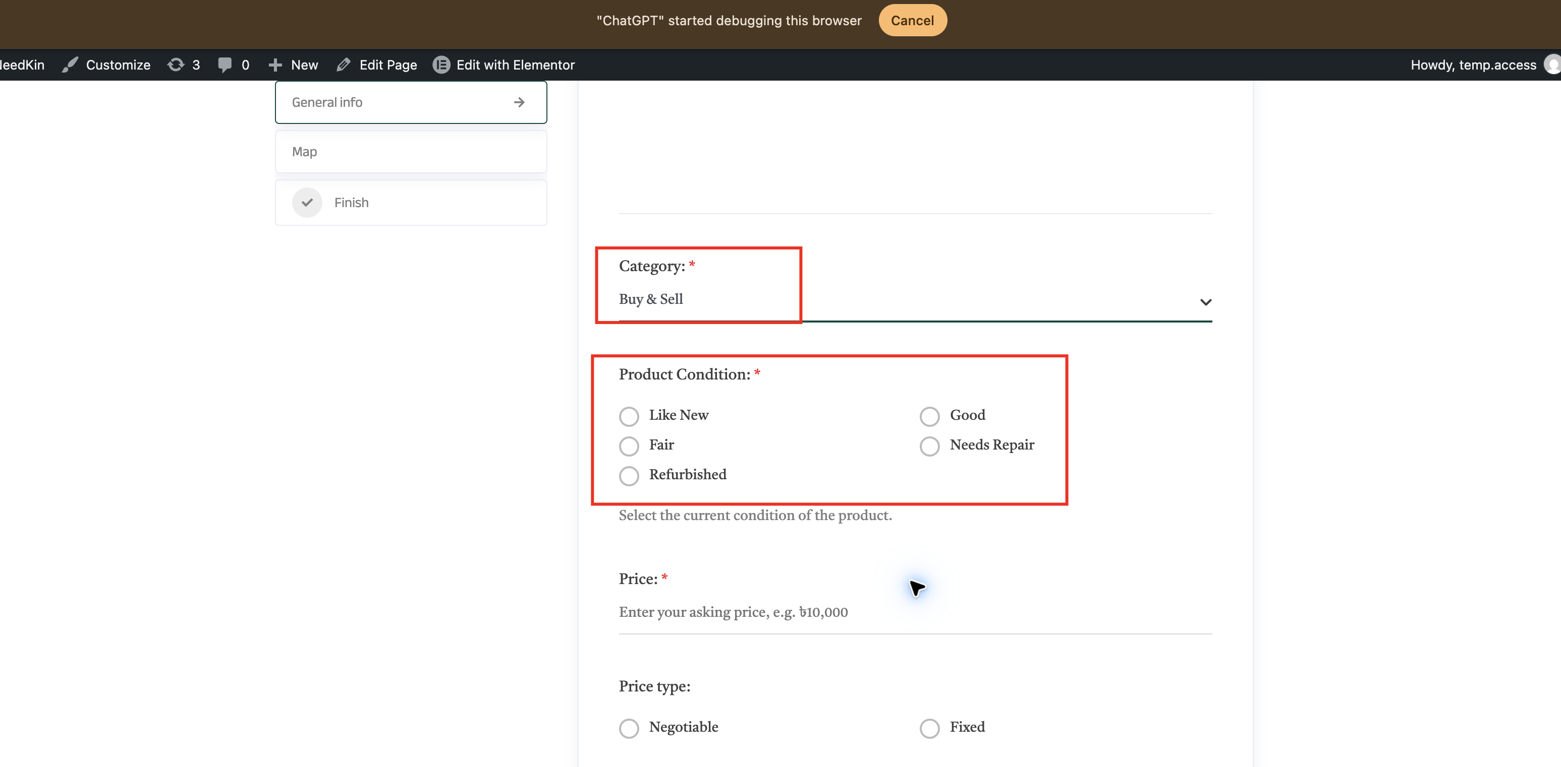 Category conditional logic verification