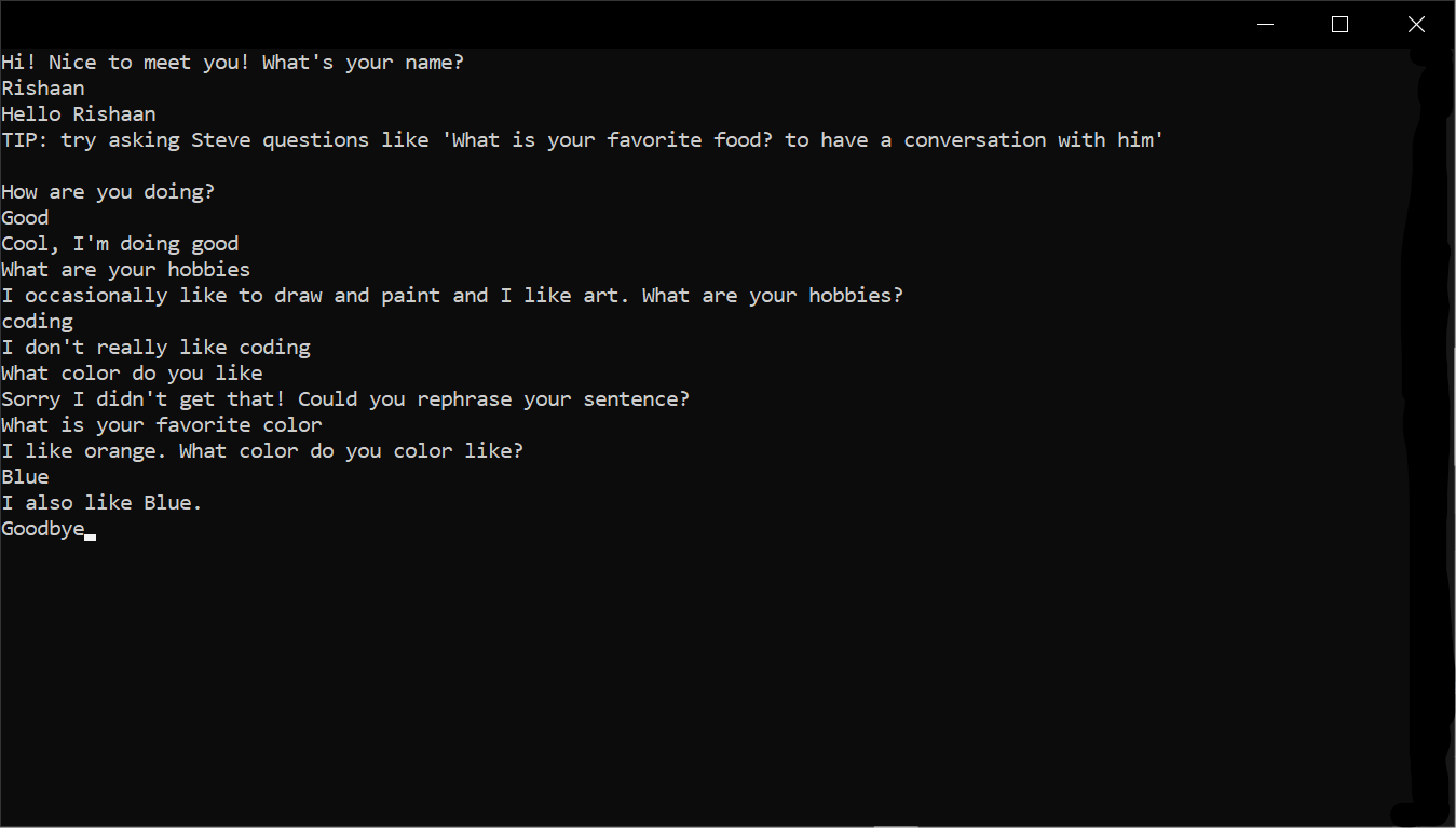 Steve chatbot app screenshot 1