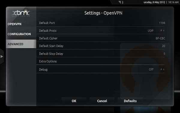 OpenVPN add-on Advanced settings section.