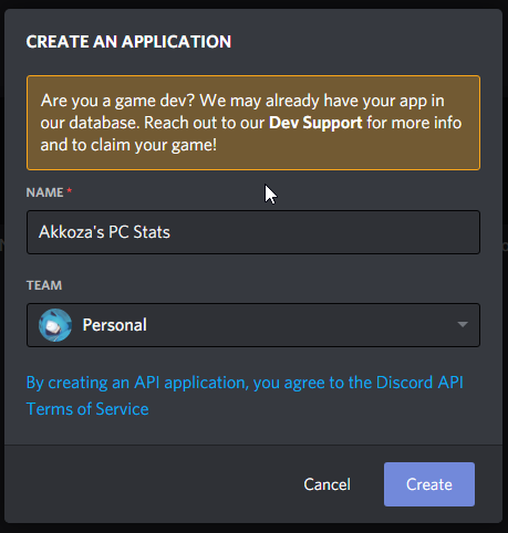 image showing the "Create an Application" screen.