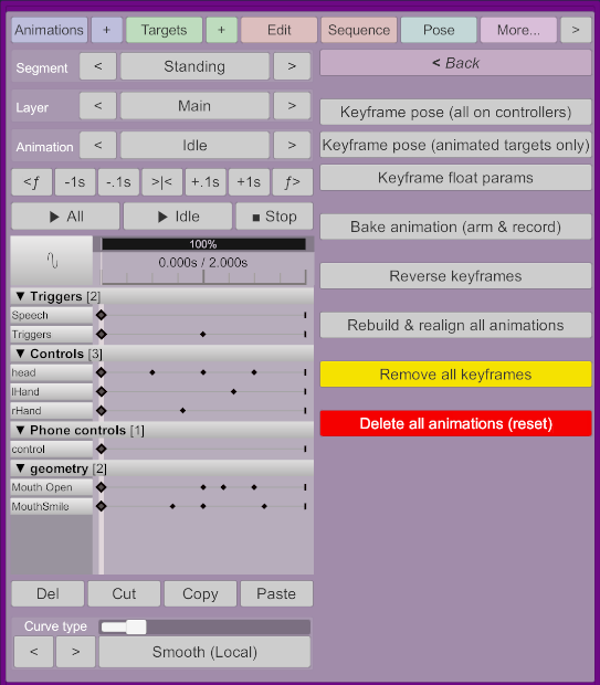 Advanced keyframe tools screen