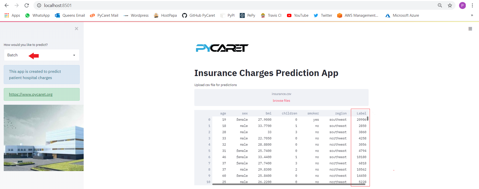 Streamlit application testing — Batch Prediction