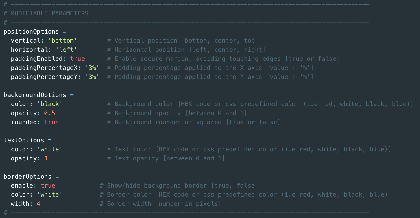 Modifiable variables screenshot