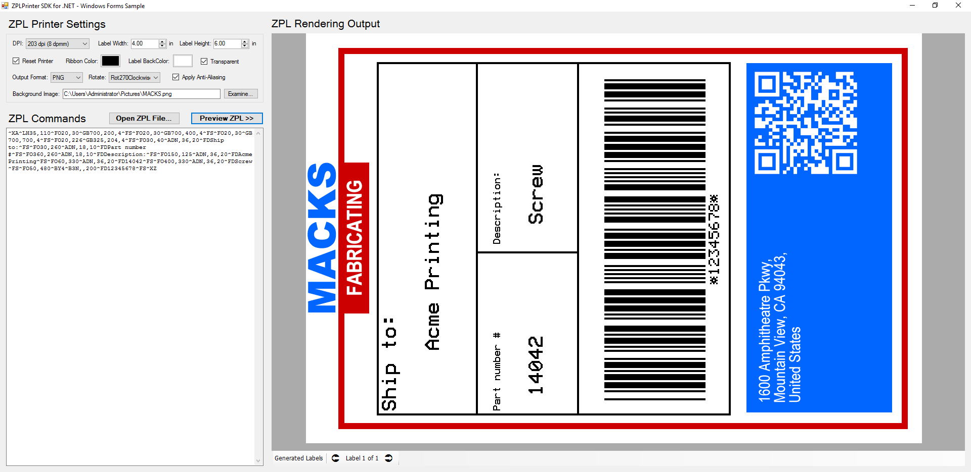 ZPLPrinter Emulator SDK for .NET Standard - Custom Background Image