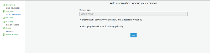 Naming the CDR Crawler in the console