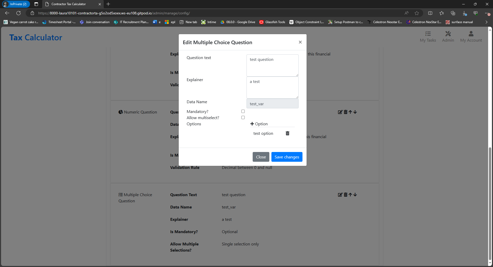 Creating multiple choice options in the config app