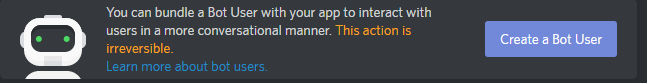 Create a Bot User button
