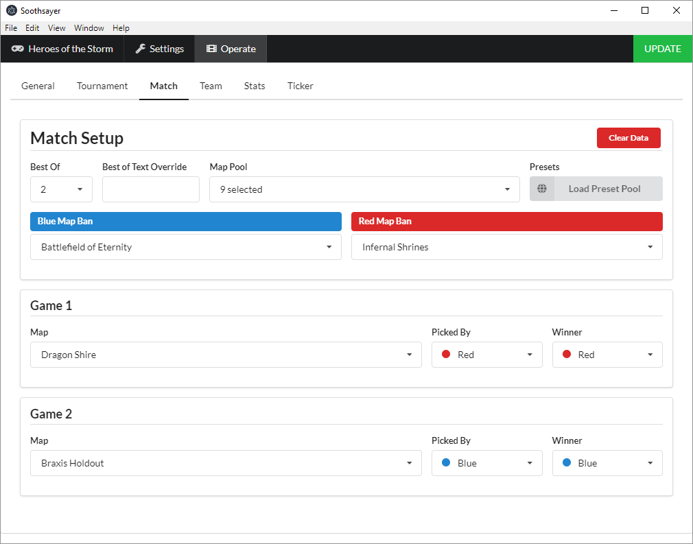 Match Setup tab