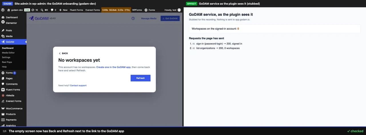 V2 branch: Refresh opens the workspace picker