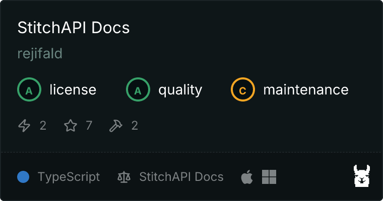 StitchAPI Docs — MCP server listed on Glama