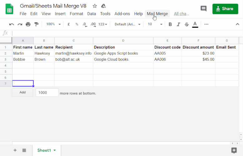 Mail merge with Gmail and Google Sheets