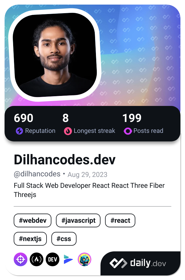Dilhancodes.dev's Dev Card