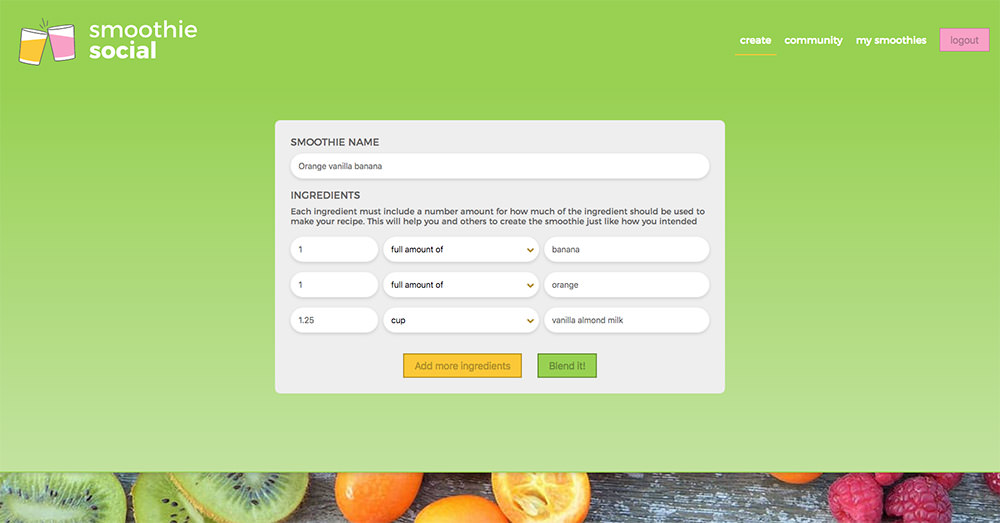 smoothie social create view