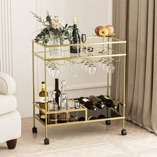 ikifly-2-tier-glass-bar-cart-on-wheels-metal-rolling-serving-cart-with-glass-stemware-racks-wine-bot-1