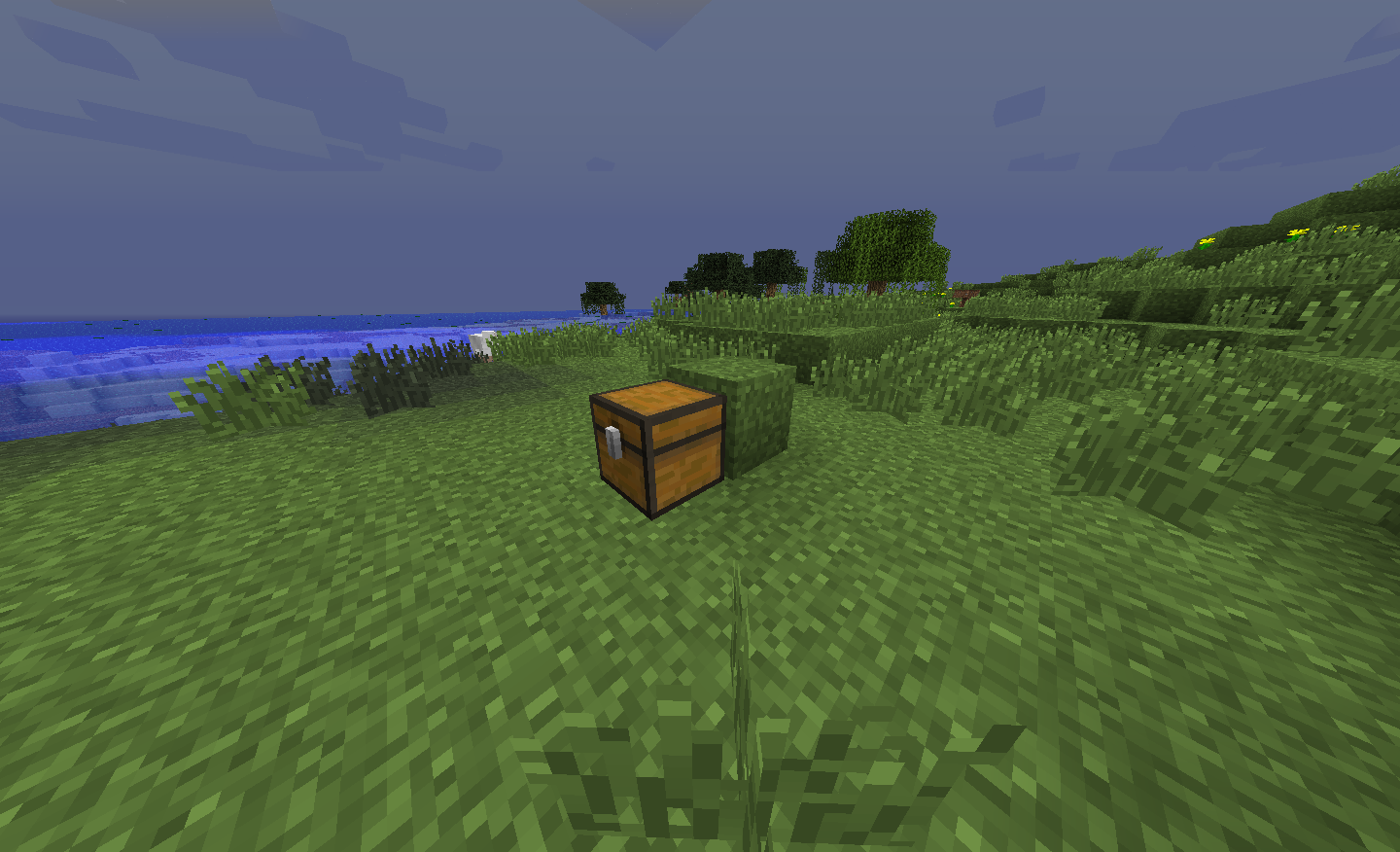 Another image showing a button on a block behind a chest.