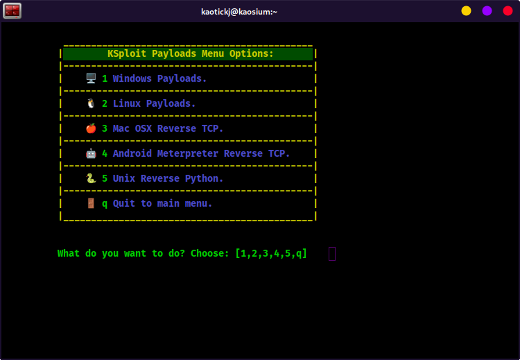 KSploit Payloads Menu