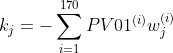 k_{j} = - \sum_{i=1}^{170} {PV01^{(i)}}{w_{j}^{(i)}}