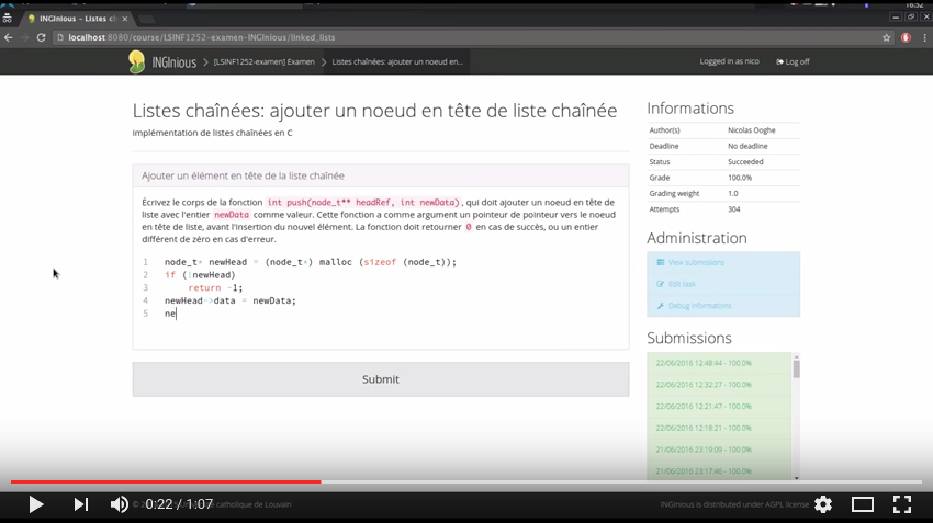 INGInious-C-Tutor Demonstration