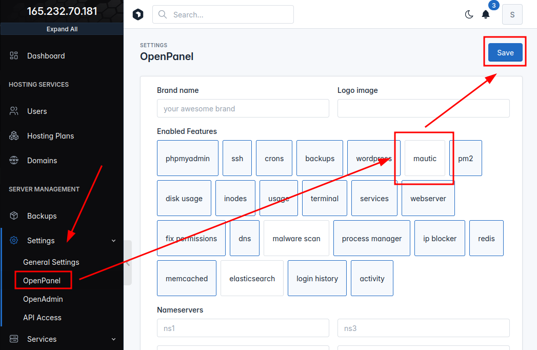 enable mautic on openadmin