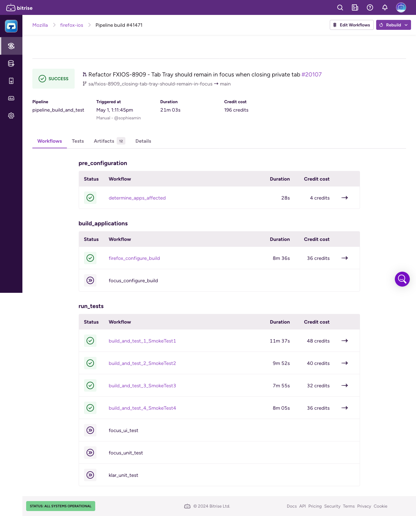 Screenshot of a Bitrise pipeline