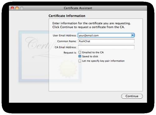 Generating a certificate sign request with Keychain Access