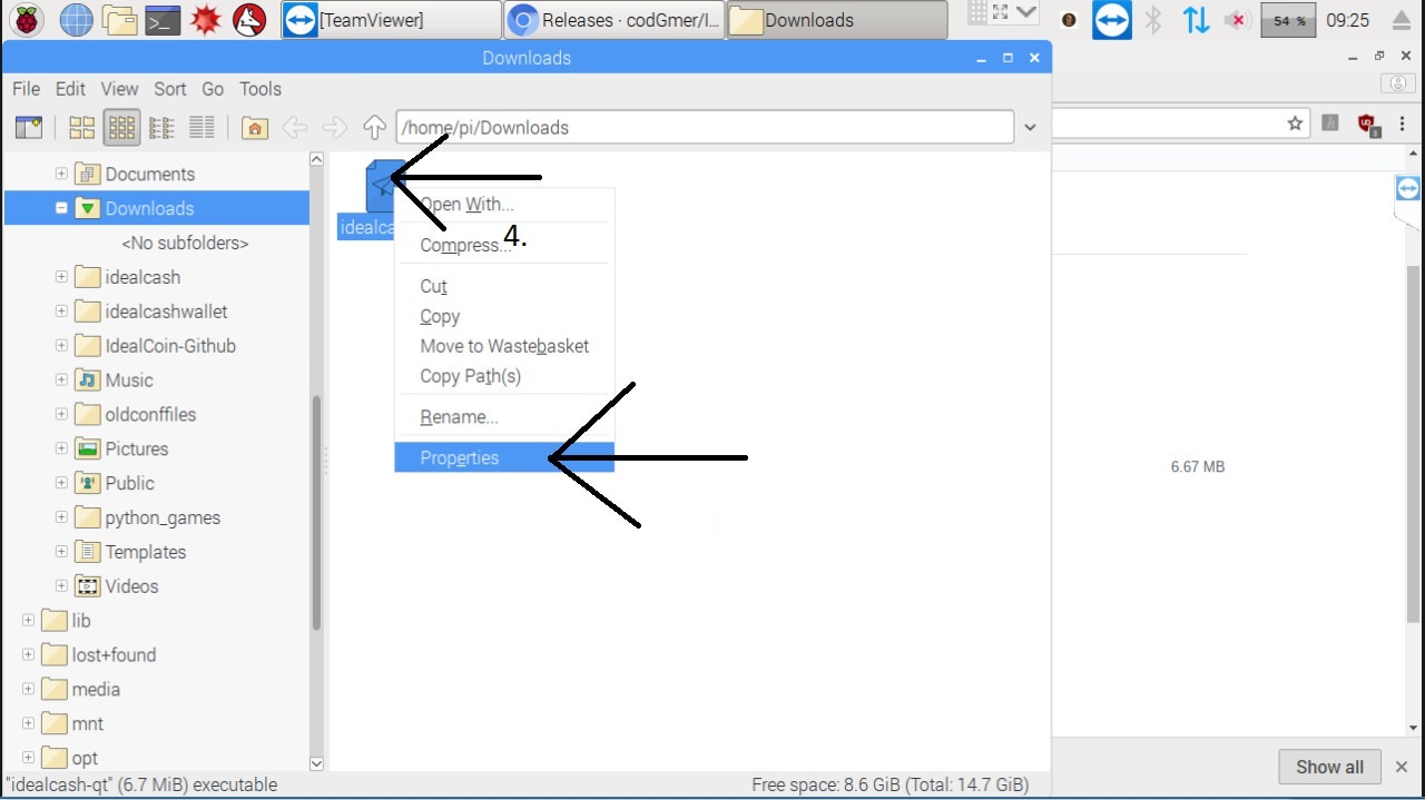Right click on the idealcash-qt file and press on properties