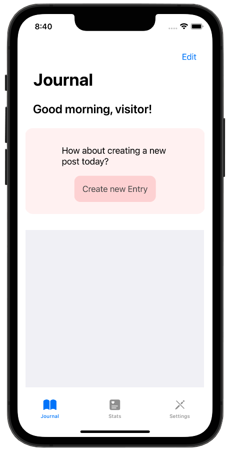 Journal App Screen Landing