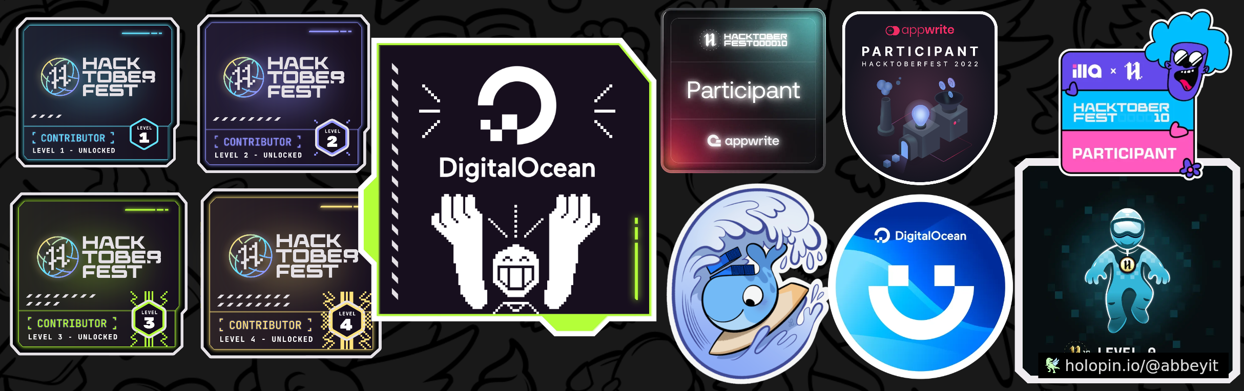 An image of @abbeyit's Holopin badges, which is a link to view their full Holopin profile