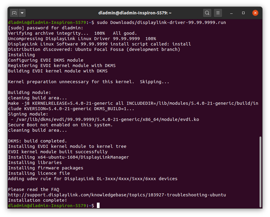 sudo ./displaylink-driver-xxxxx.run