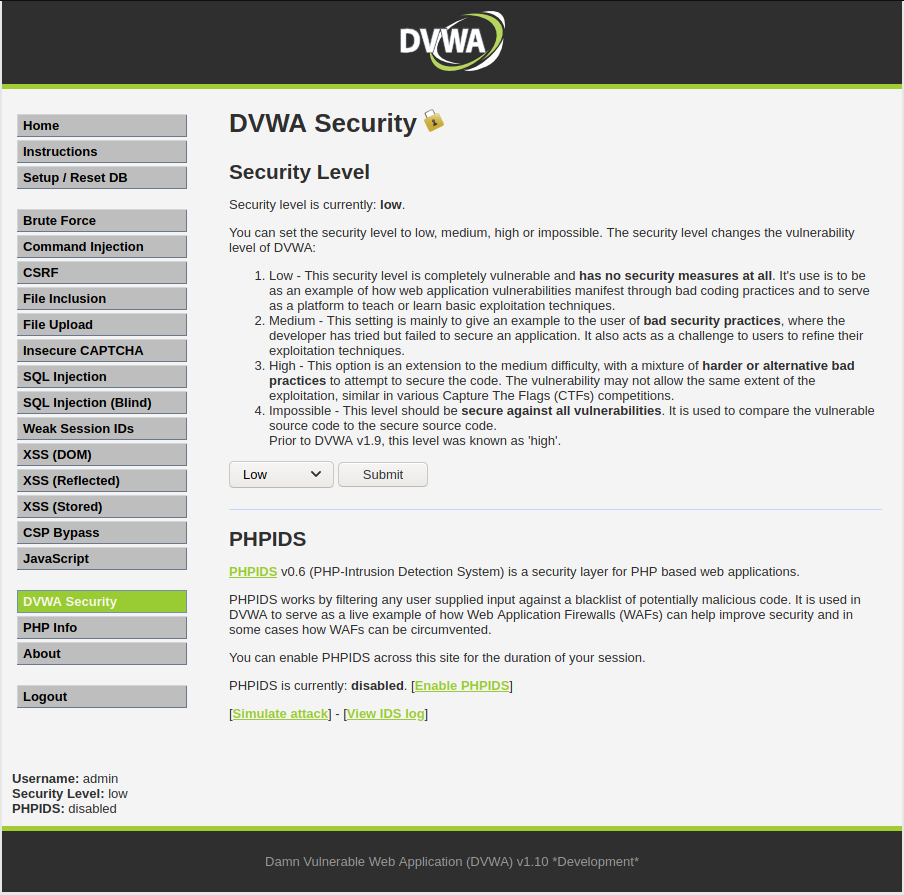 DVWA Security