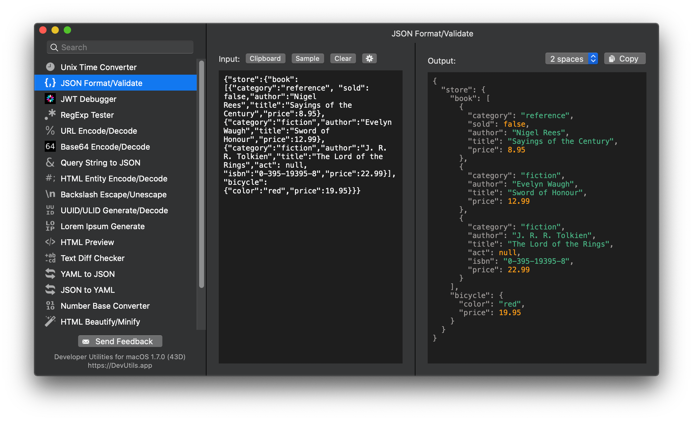 DevUtils.app: JSON Formatter/Validator macOS app