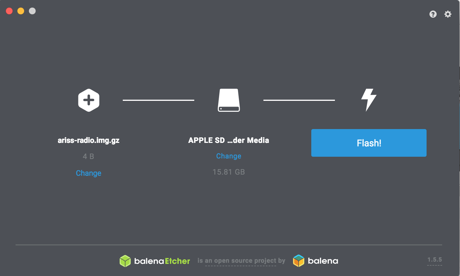 balena Etcher flashing Pi image