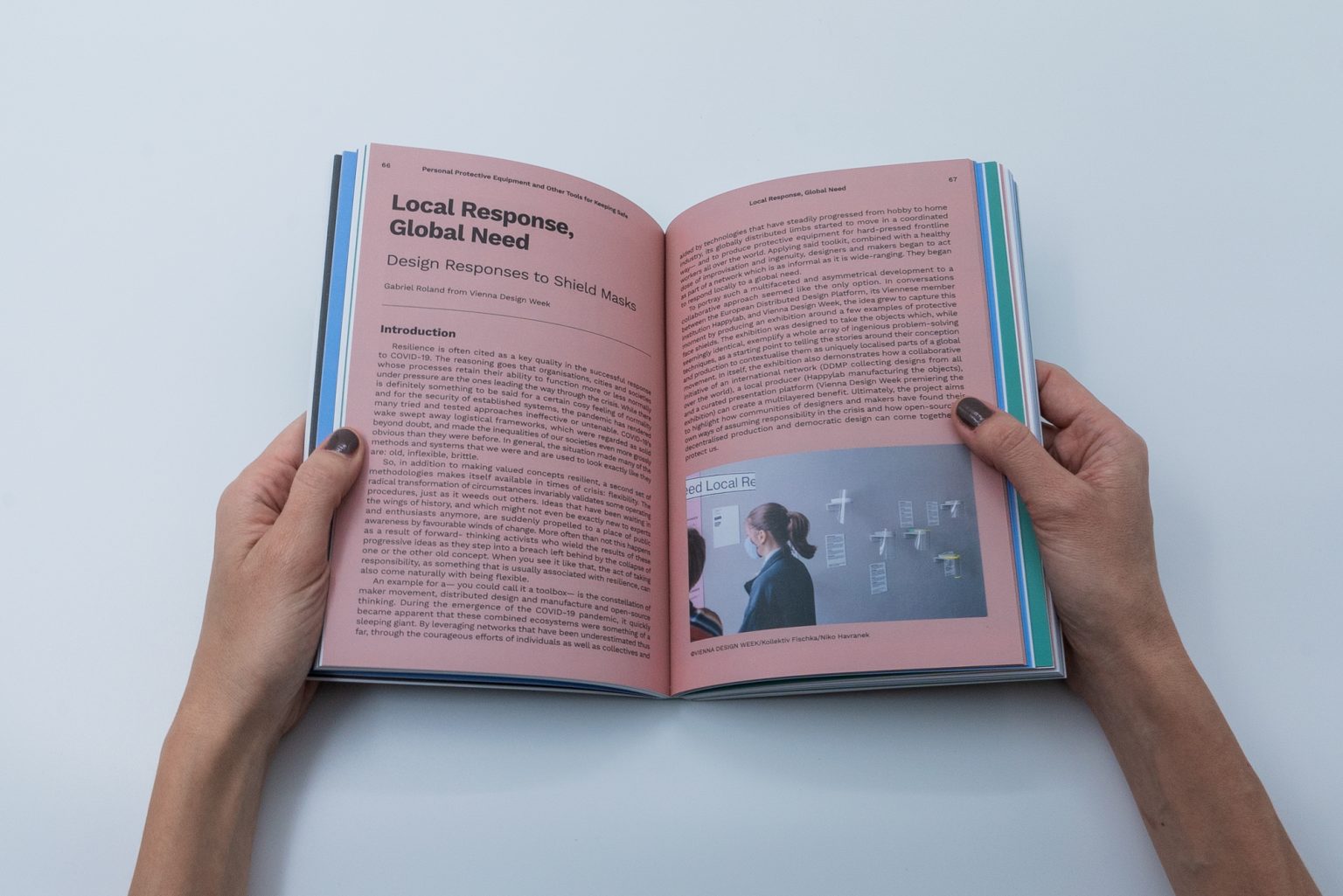 Viral Design book open on a page about PPE