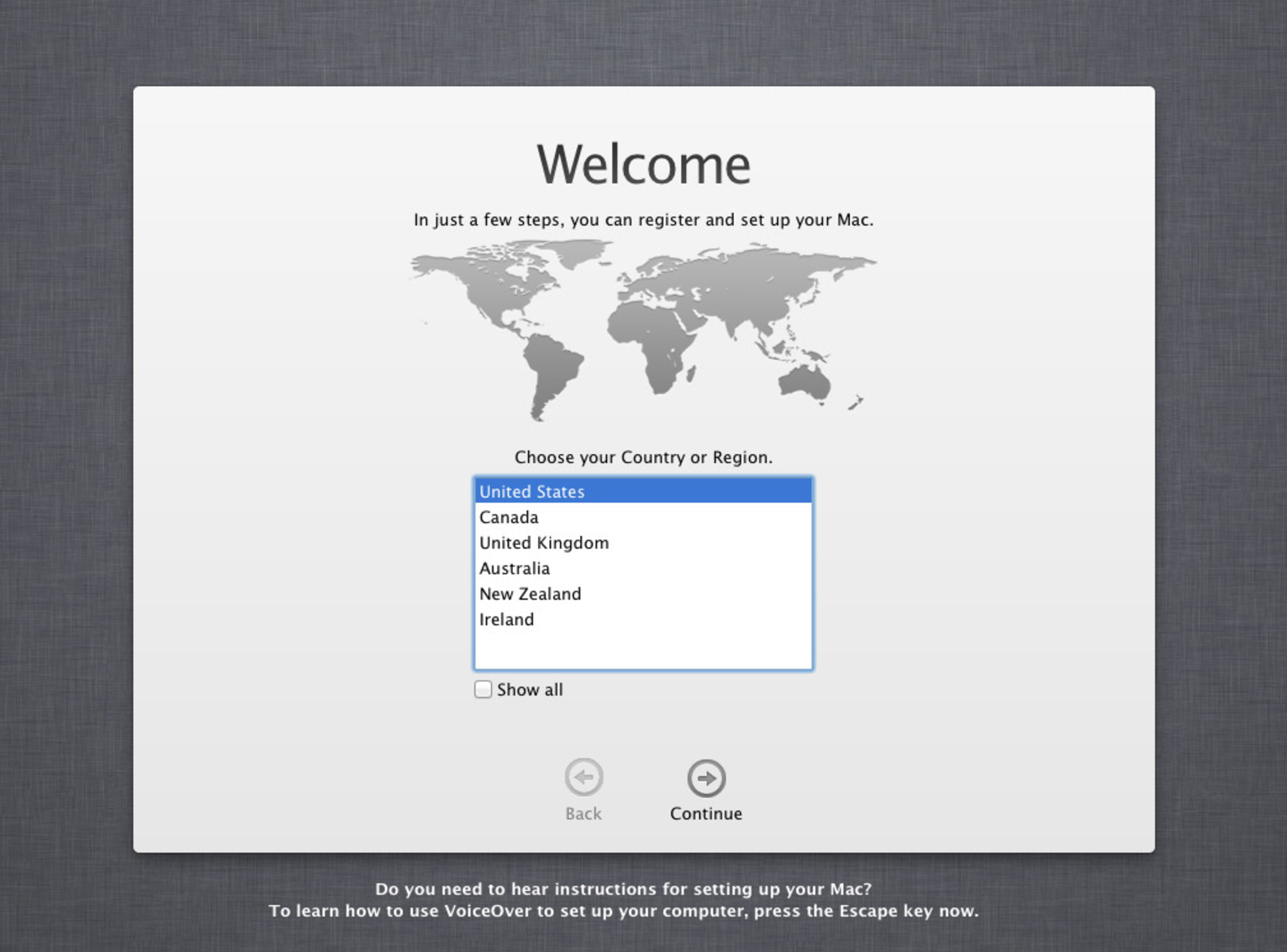 mac os first start wizard