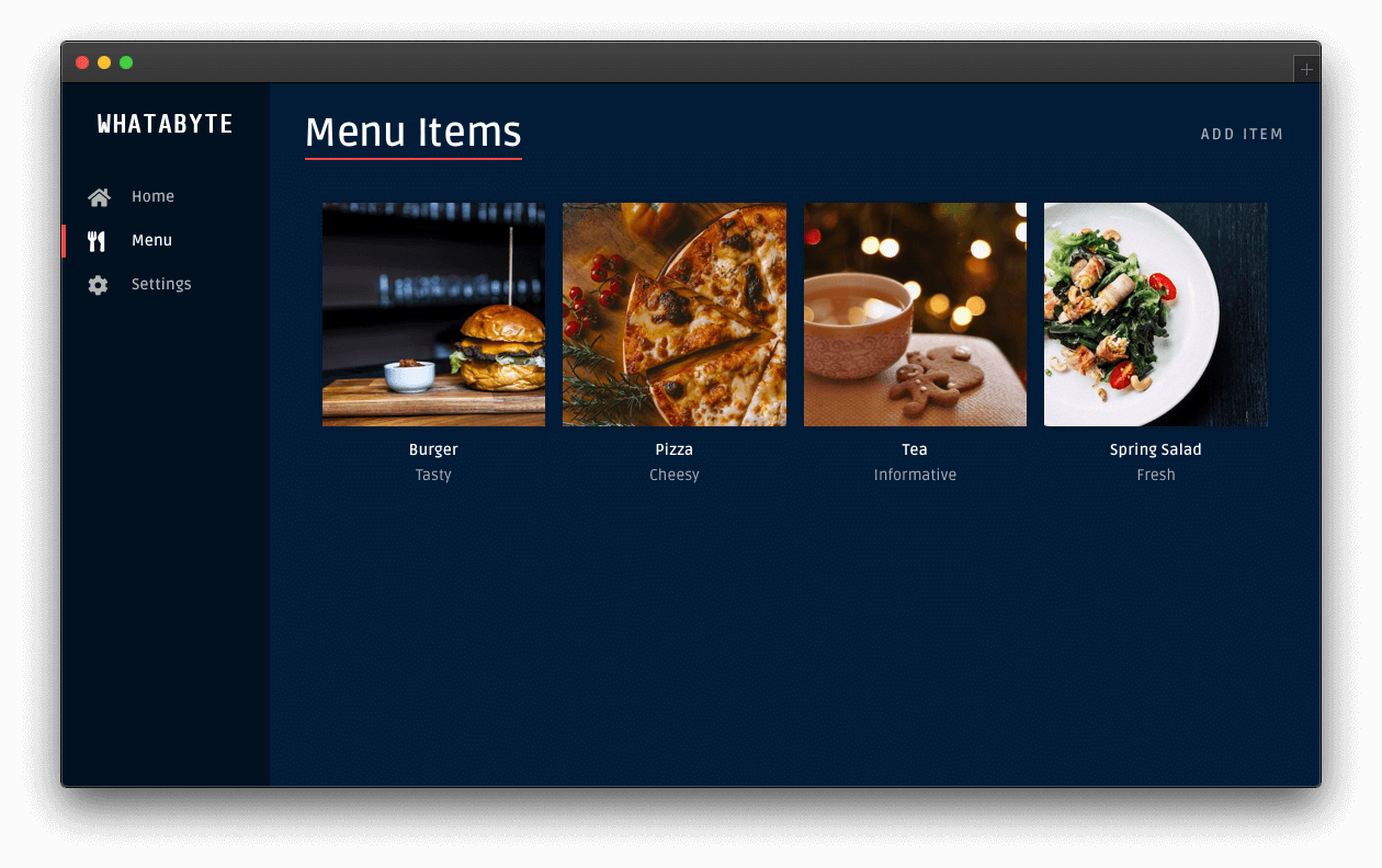 Menu page showing new item