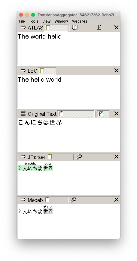A sample window of Translation Aggregator