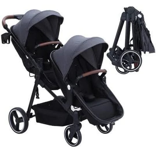 double-stroller-track-tandem-stroller-for-infant-and-toddler-foldable-pushchair-bassinet-pram-1