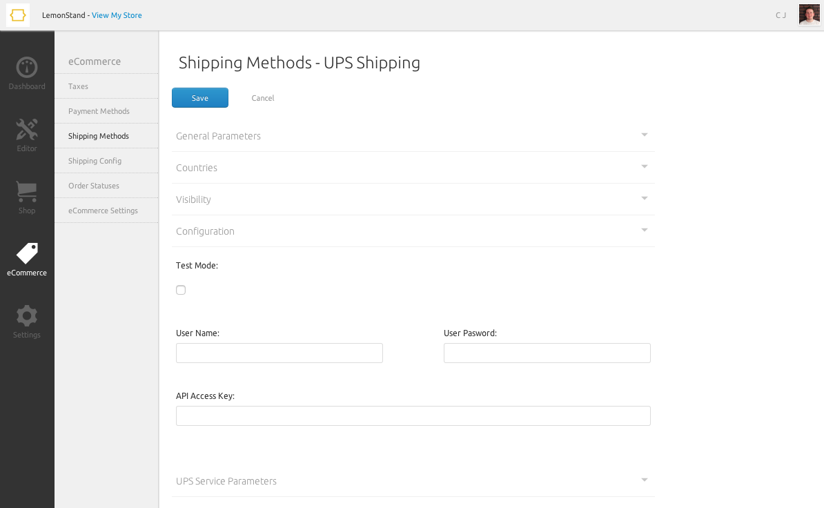 Shipping Method UPS Configuration